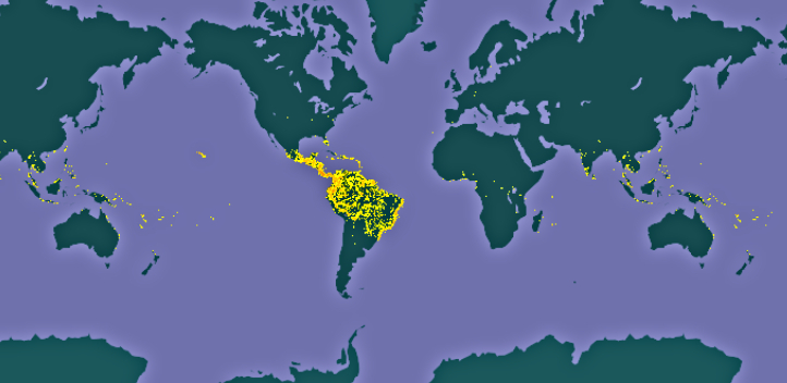 Georeferenced records of Heliconias ©OpenStreetMap contributors, ©OpenMapTiles, GBIF 